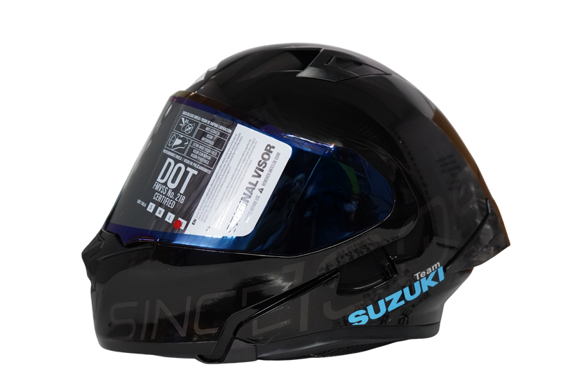 Cargue la imagen en el visor de la galería, Casco Abatible Suzuki Negro / Azul	Certificación DOT
