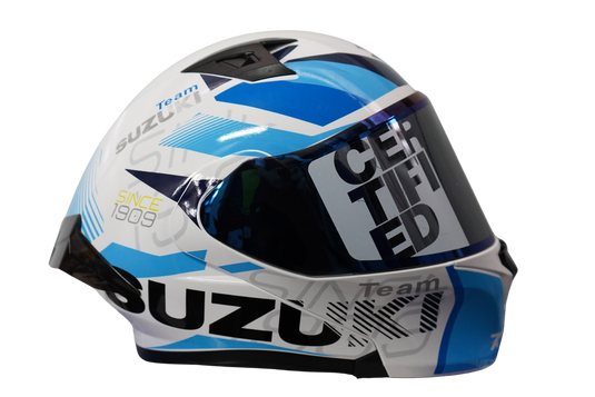 Casco Abatible Suzuki Blanco / Azul	Certificación DOT