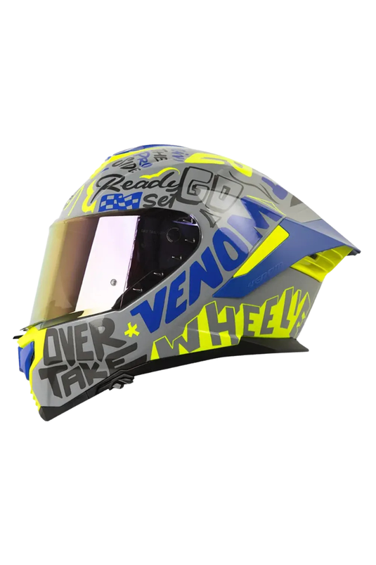 Casco Integral SHAFT PRO SHPRO 609 VENOM BLOCK LETTERS Gris, Azul, Amarillo