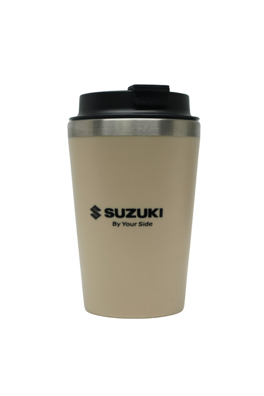 Taza Térmica Color Beige de Acero Inoxidable Suzuki Con tapa De Seguridad
