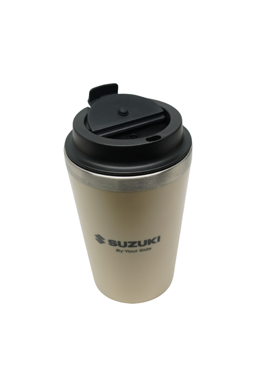Taza Térmica Color Beige de Acero Inoxidable Suzuki Con tapa De Seguridad